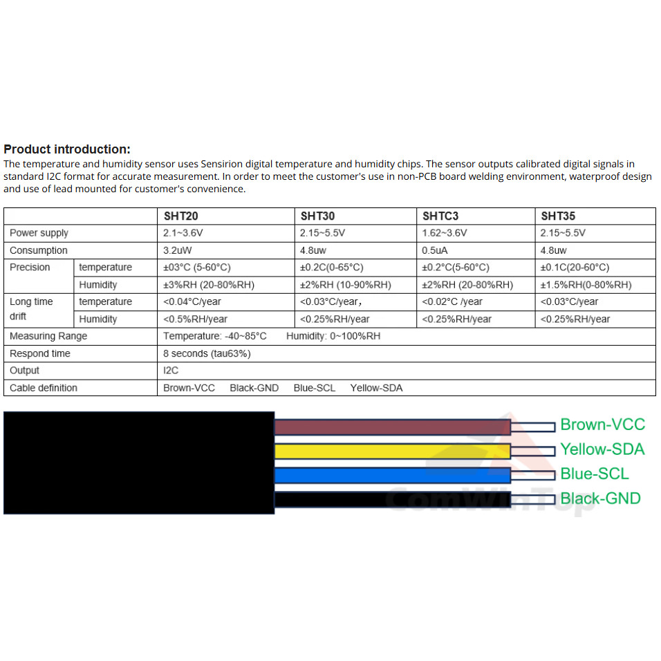 SHT20 SHT30 SHT3 SHT35 I2 Temperature Humidity Sensor