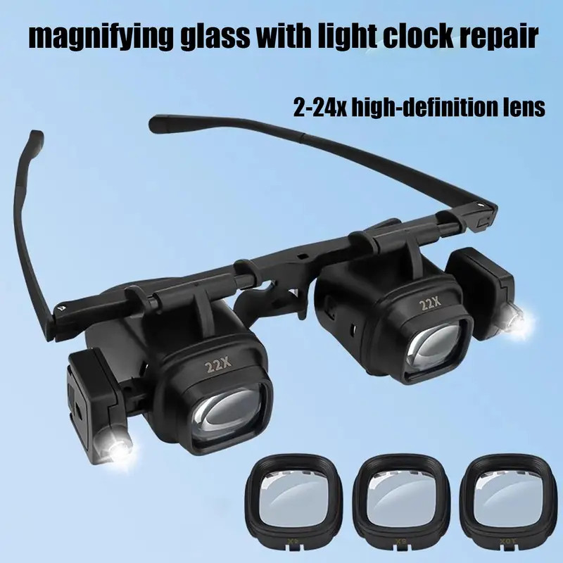 2x6X8X12X24X Head Mount Magnifier Headband Magnifying Watch Jeweler Repair Magnifier LED Lights