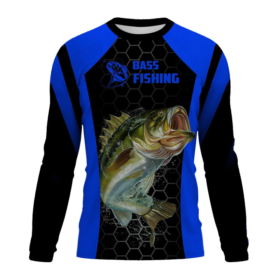 Lengan panjang Kaus Memancing Liar Pria Kaus Atasan Pullover Motif Ikan Bass 3D Kaus Lengan Panjang 