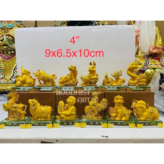 Ready Patung 12 shio emas naga macan ular kelinci ayam anjing fiber 4 inch