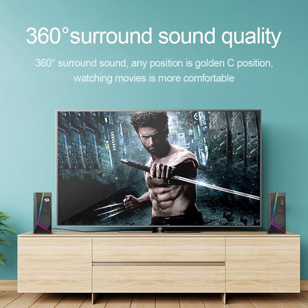 REDRAGON GS520 Anvil Aux 3.5mm Stereo Surround Music RGB Speakers Sound Bar for Computer 2.0 PC Home