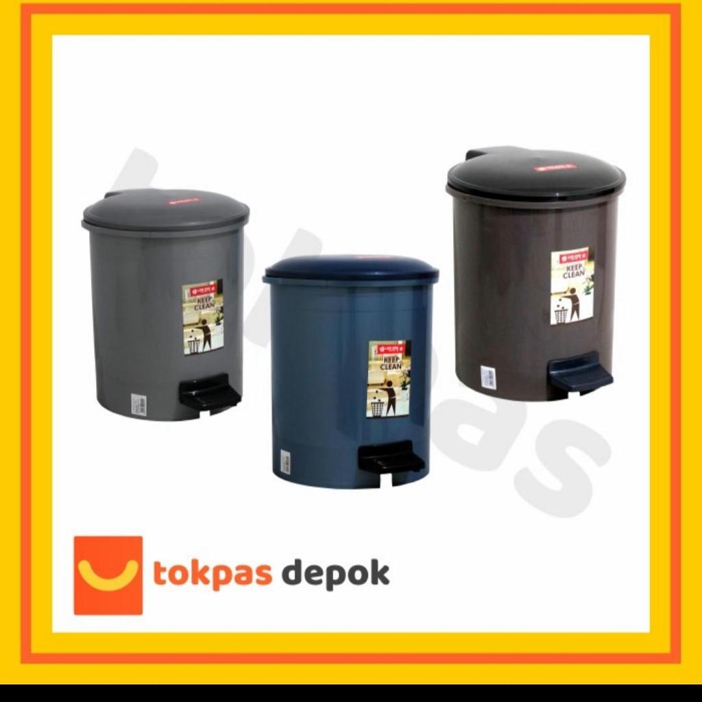 Tempat Sampah Injak Bulat Abu Coklat Biru Plastik Awet Murah Tebal Premium Lion Star 10L+ Ember Kota