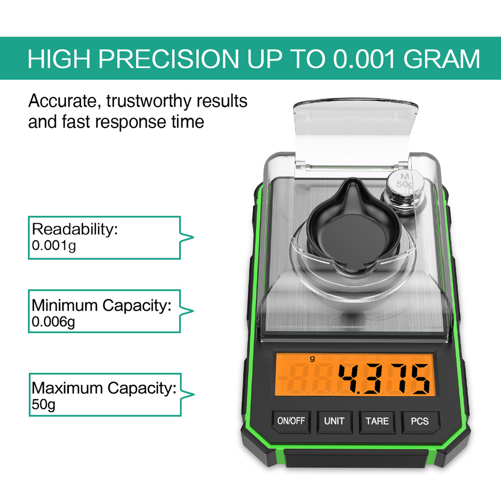 0.001g Jewelry Scale 50g Electronic LCD Display Scale Mini Pocket Digital Scales Milligram Scale Bal