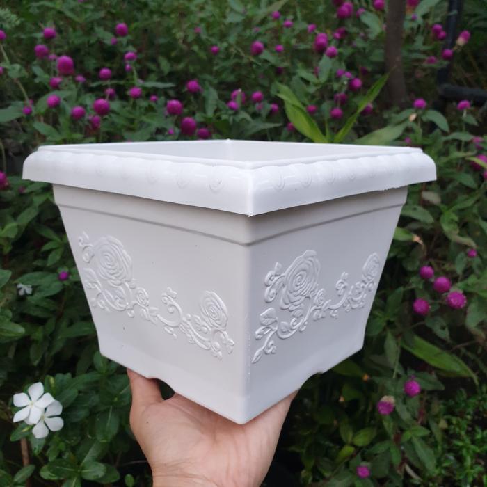 New Pot bunga hias kotak segi persegi plastik putih 20