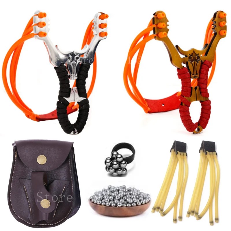 Outdoor Hunting NEW Powerful Alloy Slingshot Set Steel Balls Catapult Slingshot Bow Bag with 2