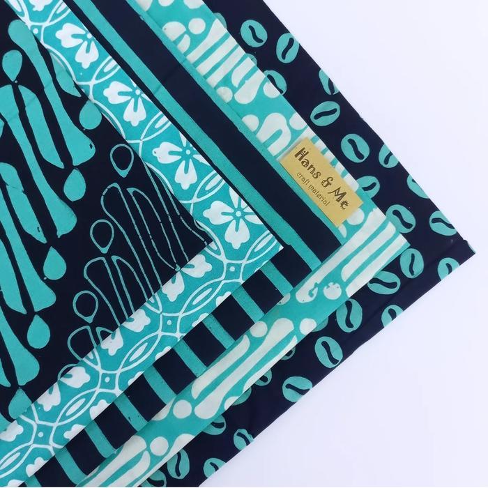 eyys- Kain Perca Batik Cap Motif Black-Tosca (Per Set)