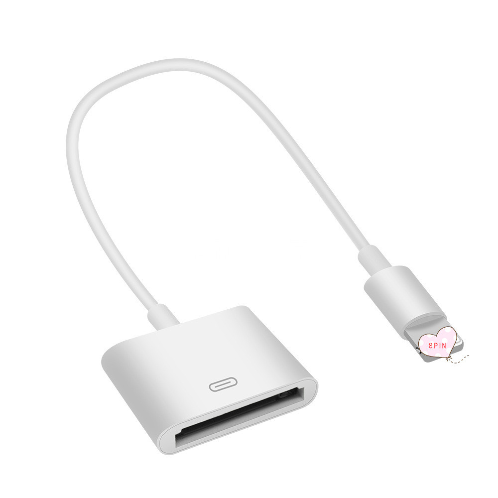 New Docking 30pin Female to 8pin Data Charge Cable Dock 30P Black & White 18cm