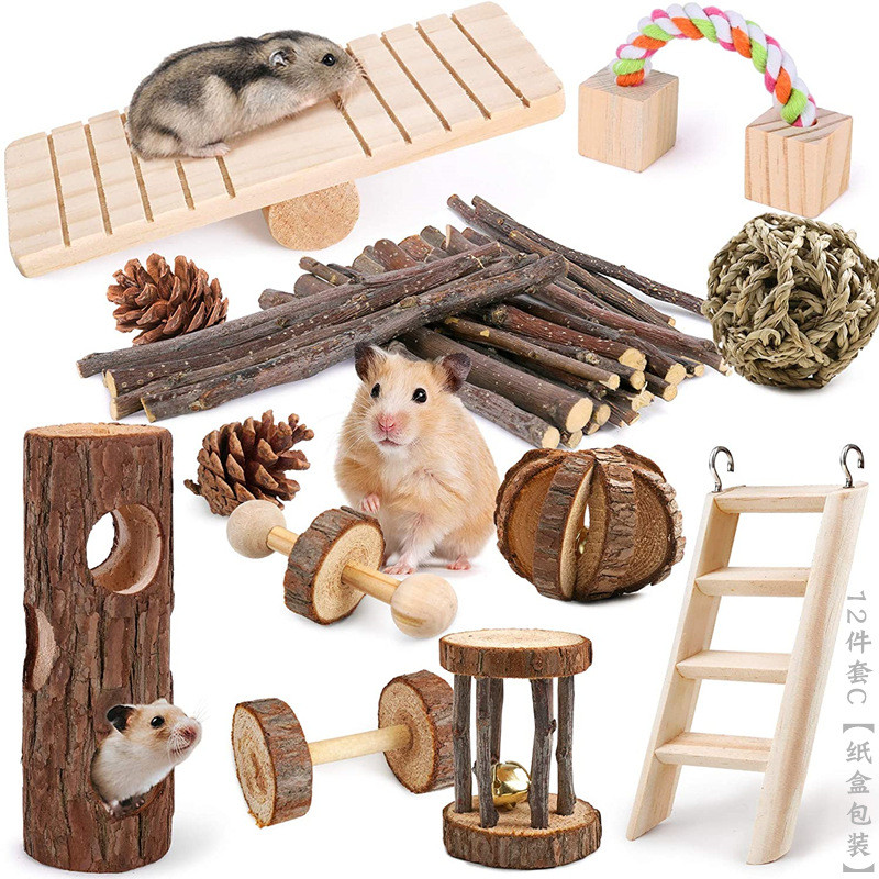 Wooden Hamster Toys Hamster Rabbit Guinea Pig Parrot Teething Set Wooden Products