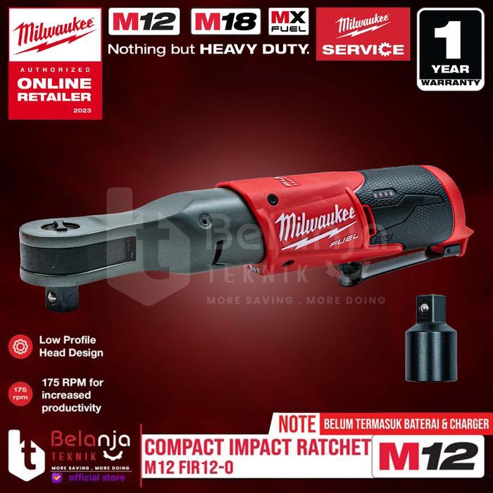 Milwaukee M12 FIR12-0 Kunci Rachet Baterai FIR 12 Cordless Compact Impact Rachet 12V Torsi 81Nm