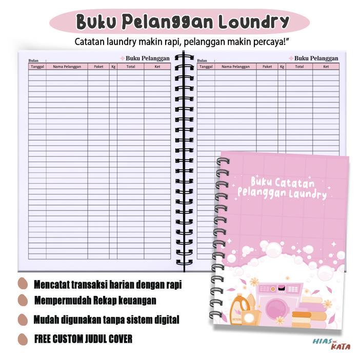 Hiasandkata Buku Pelanggan Laundry Logbook Transaksi Harian A5 80 Halaman Spiral Catatan Nama Paket