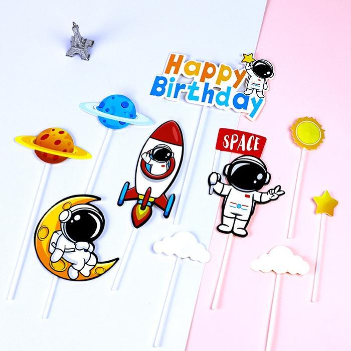 Terbaru Cake Topper Astronot Luar Angkasa/Topper Hbd Astronot Karton Murah