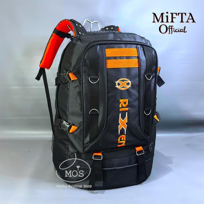 RIXEN Tas Ransel Jumbo 60L Polyester Nylon Unisex Outdoor Hiking Traveling Hitam dengan Kapasitas