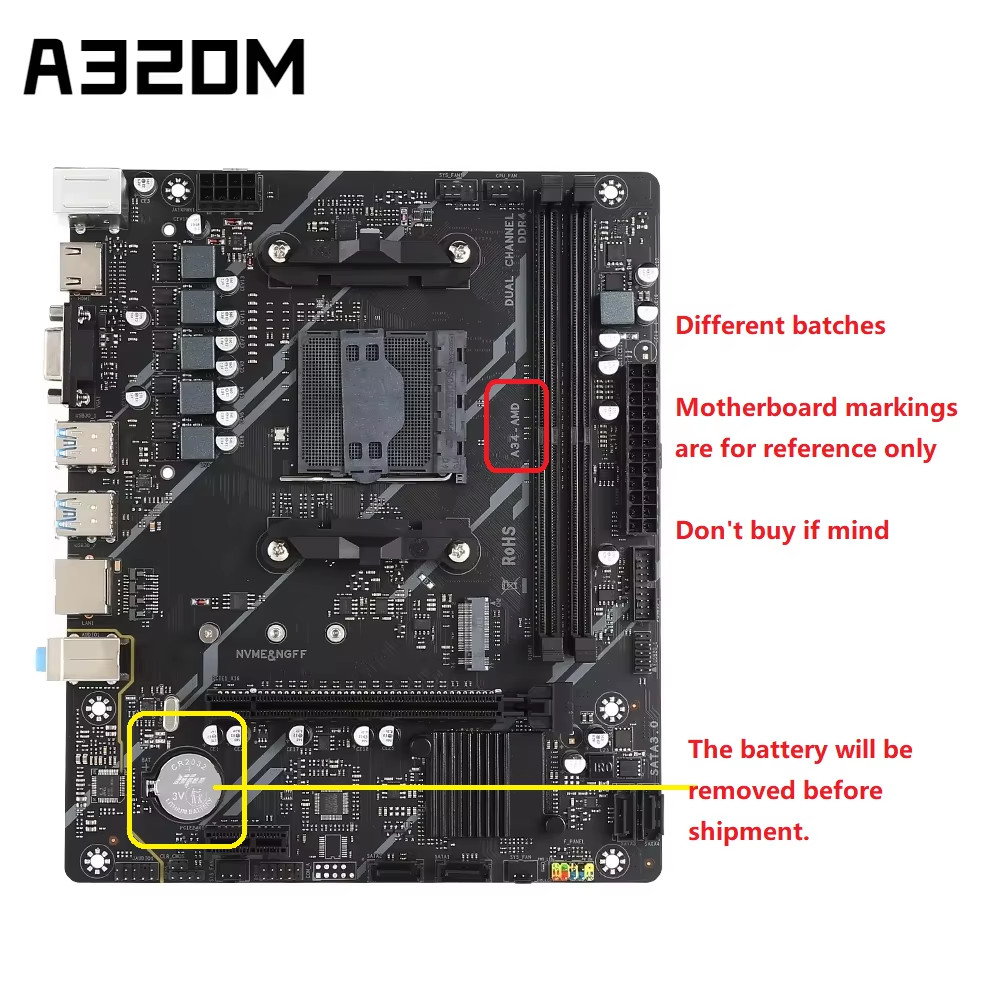 Kllisre A320 A320M AM4 Desktop Motherboard Support M.2 NVMe for AMD Ryzen 5 DDR4 RAM - Gaming And