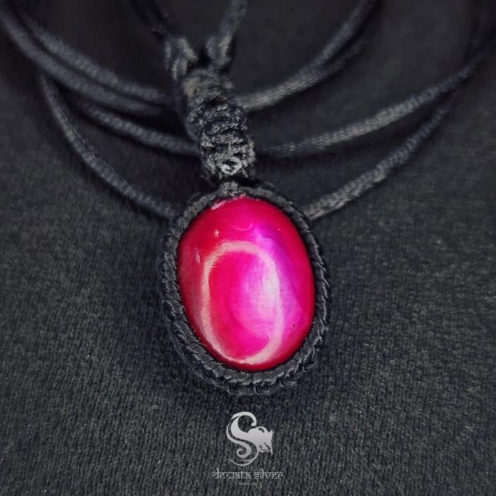 Virlokina- Kalung Pria Wanita Batu Kerang Merah Delima Original By Dewata Silver Bali Aura Terbaru