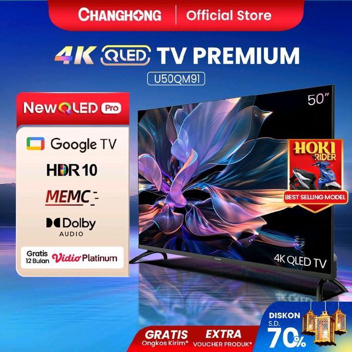Changhong TV QLED 4K 50 Inch U50QM91 Google Smart TV Pro Digital Dolby Audio DBX-TV Google Play Netf