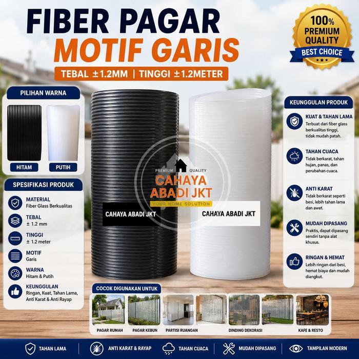 FIBER GLASS PAGAR HITAM GARIS LEBAR 120 CM tebal 1.2mm Hitam Putih Fiber Glass Pagar Rumah Anti