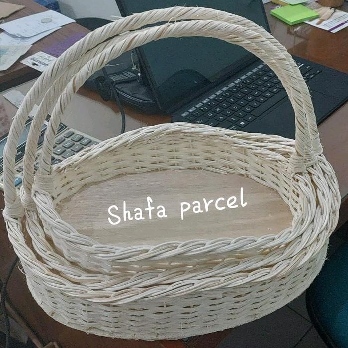 sw4u Keranjang Rotan Ombak Polos Tangkai 1 Paket Isi 3 Pcs Keranjang Seserahan Rotan