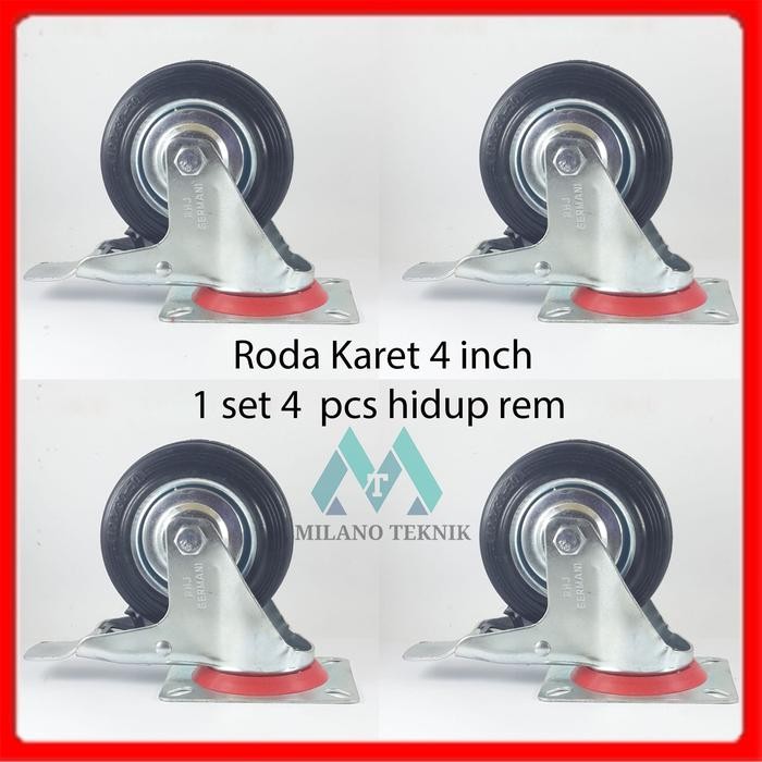 Roda Troli 4 inchi 1set(4Hrem) Roda Karet/Etalase/Gerobak/Trolley 4inchi
