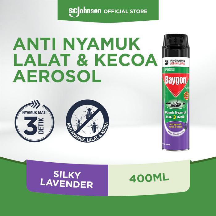 Baygon Aerosol - Obat Anti Nyamuk Semprot Silky Lavender 400ml