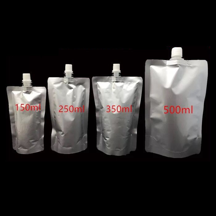 50pcs 150ml/250ml/350ml/ Empty Doypack Pure Aluminum Foil Spout Bag Drinking Milk Stand Up Spout Myl