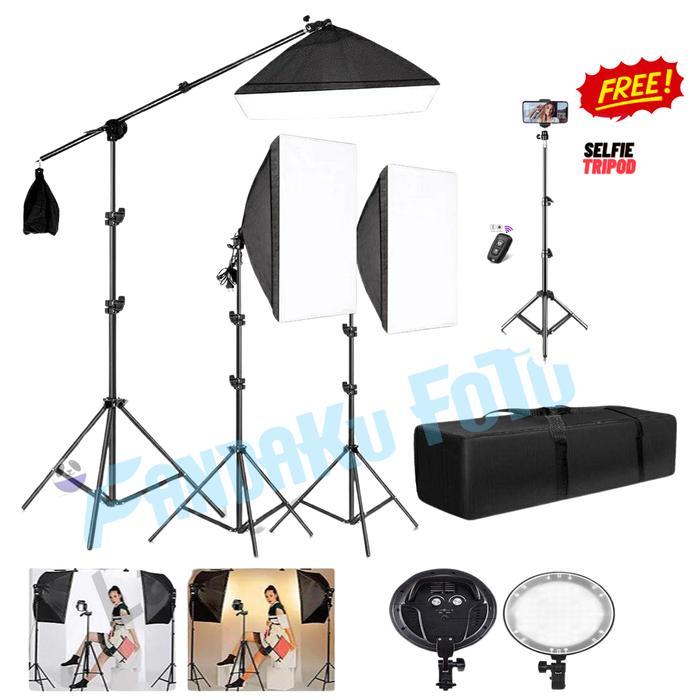 paket 3 softbox led dengan boom arm