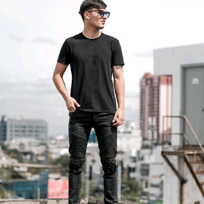 awvn- Weird Jeans - Biker Charcoal Black - Celana Biker Jeans Pria Slimfit Strech Ripped