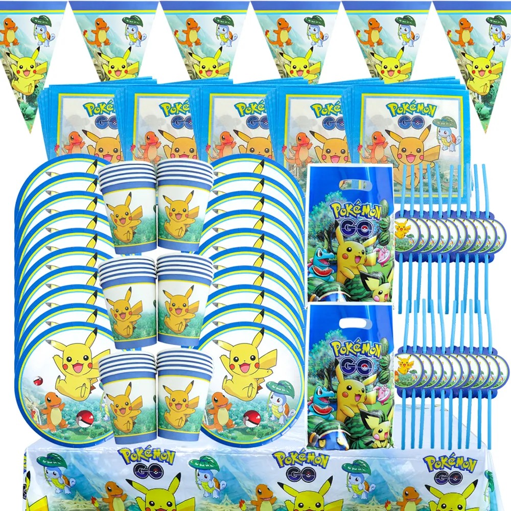 Pokemon Boys Thday Party Decoration Disposable Tableware Set Tablecloth Paper Cup Dinner Plate