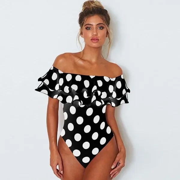 Sexy Double Ruffle One Piece Swimsuit 2024 Off The Shoulder Swimwear Women Swimsuit Plus Size