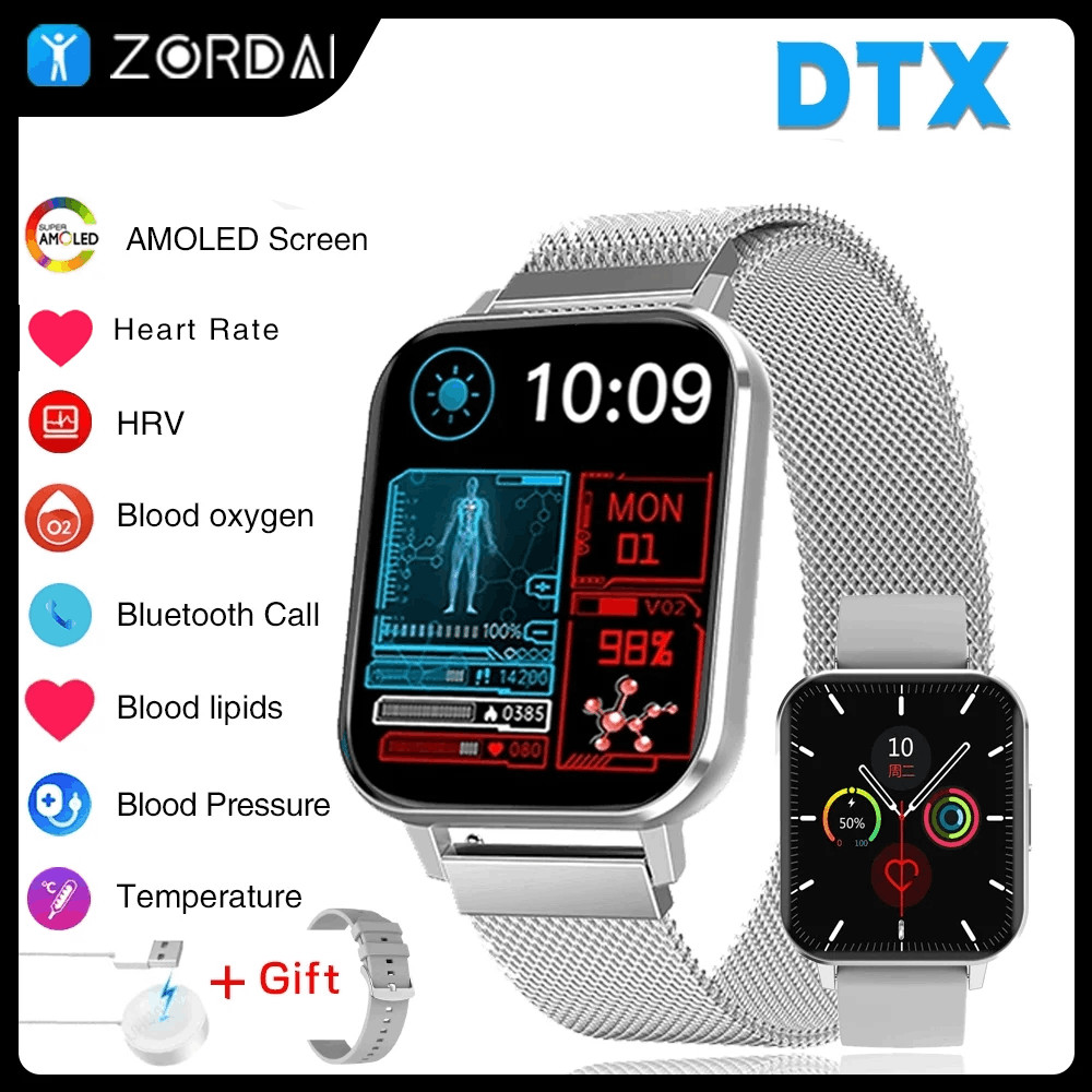 Zordai DTX Smart Watch 2024 for Watch 3 Sleep Monitor ECG Heart Rate Control Sports Waterproof IP68 