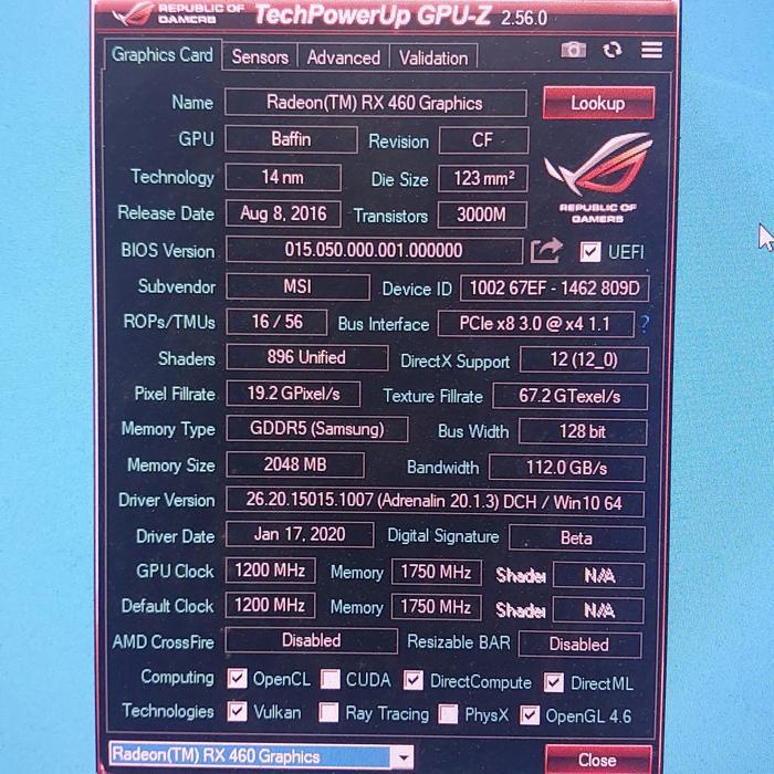 Dijual VGA Mini ITX MSI RX 460 2GB GDDR5 Low Profile VGA LP