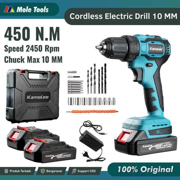 TERMURAH TERLARIS TERBARU KAMOLEE BOR BATERAI 10MM BRUSHLESS - ELECTRIC DRILL 450N.M KAMOLEE - MESIN