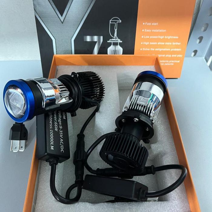 TERLARIS Lampu LED Y7 Proji H4 mini Projector Lens Lensa Mobil Motor -Y7-H4