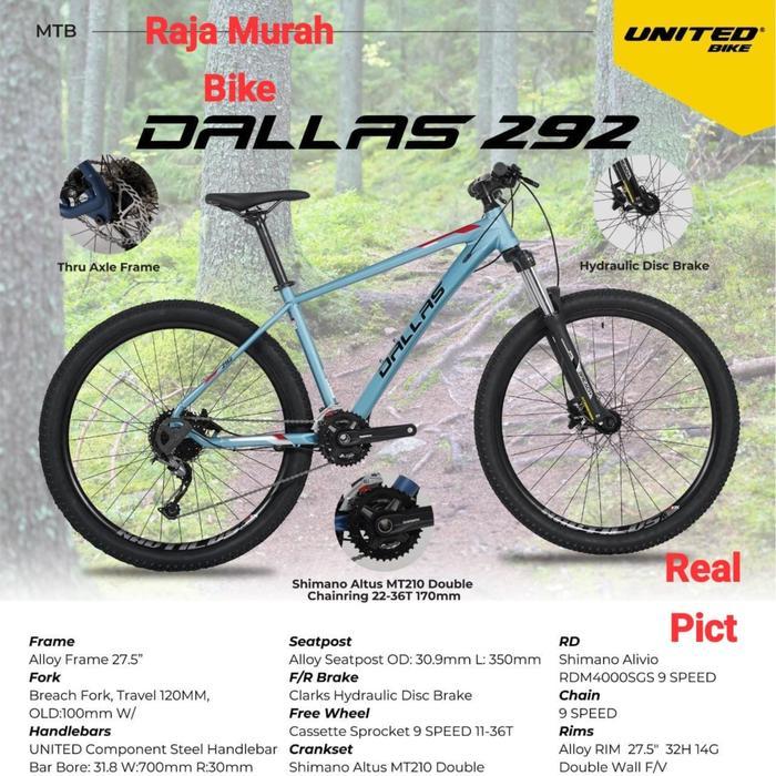 Sepeda Gunung Mtb 27,5 United Dallas 292 Frame Alloy United Dallas 292 Sepeda Mtb 27,5 Inch - BL-BKR