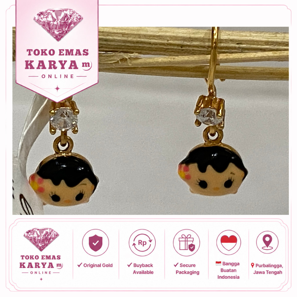 Anting Gondel Emas Asli 8k 375 Anak Perempuan Premium Tahan Karat Toko Mas Karya Imut Model Tokoh Ka