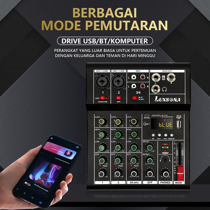Diskon Luxsona Audio Mixer 4 Saluran/Mixer Dengan Reverb Bawaan/Mixer Audio Murah/Misker Mini