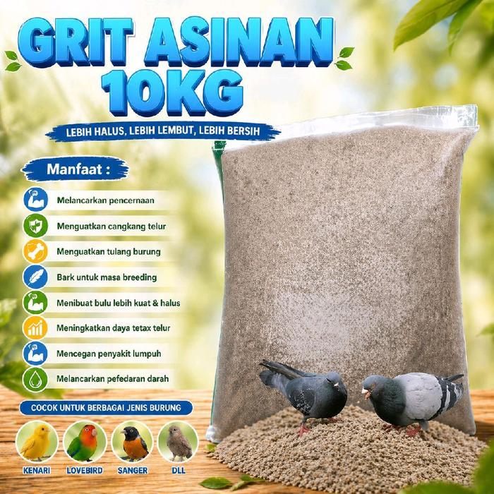 GRIT ASINAN BURUNG MERPATI PERKUTUT 10KG REMISAN ASINAN. PAKAN MERPATI KEMASAN 10 KILO