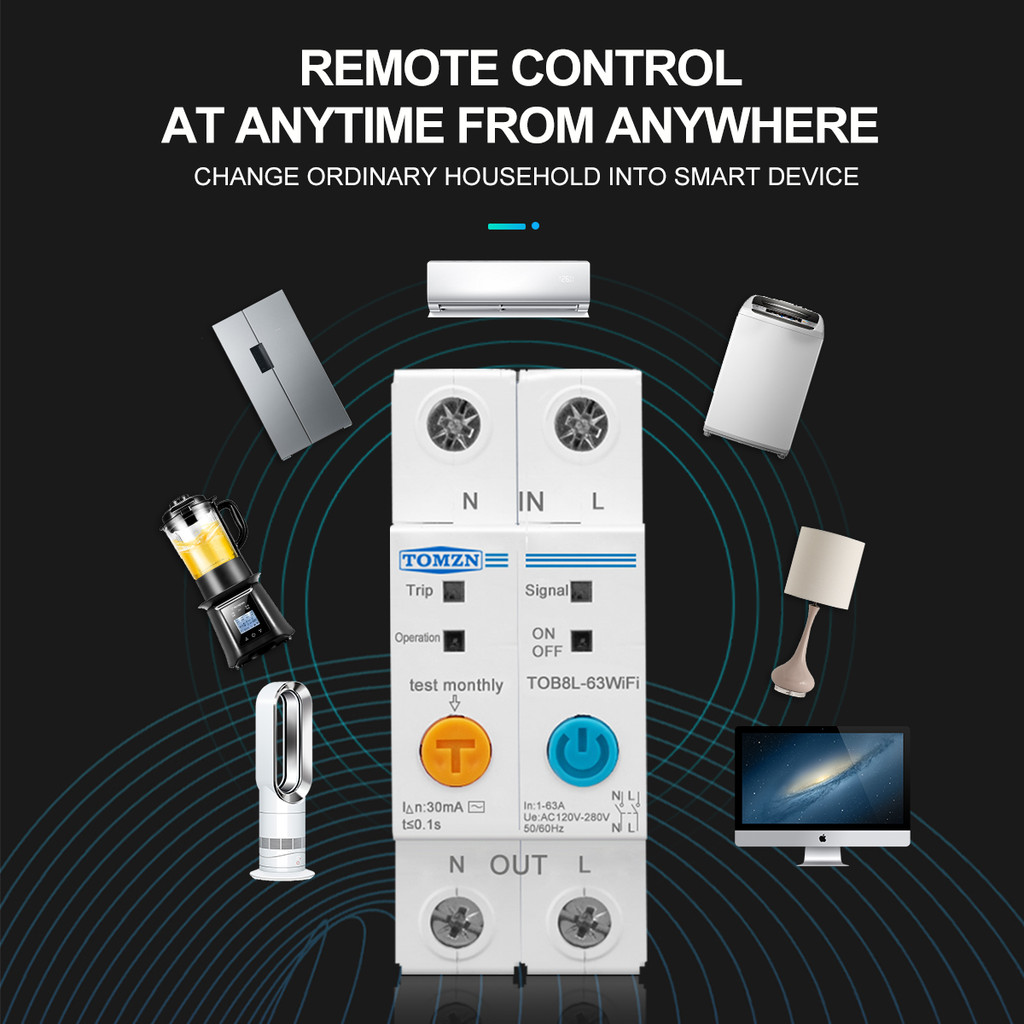 TOMZN 63A EWELINK SINGLE PHASE WIFI SMART ENERGY METER KWH METERING MONITORING CIRCUIT BREAKER TIMER