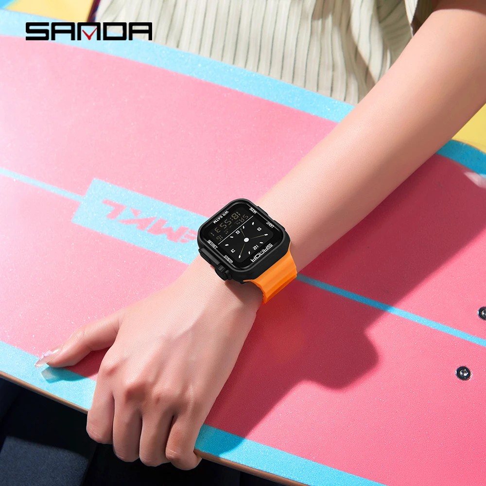 SANDA 2026 New Men's Sports Fion Electronic Watch Multi functional Alarm Clock Countdown Night Light