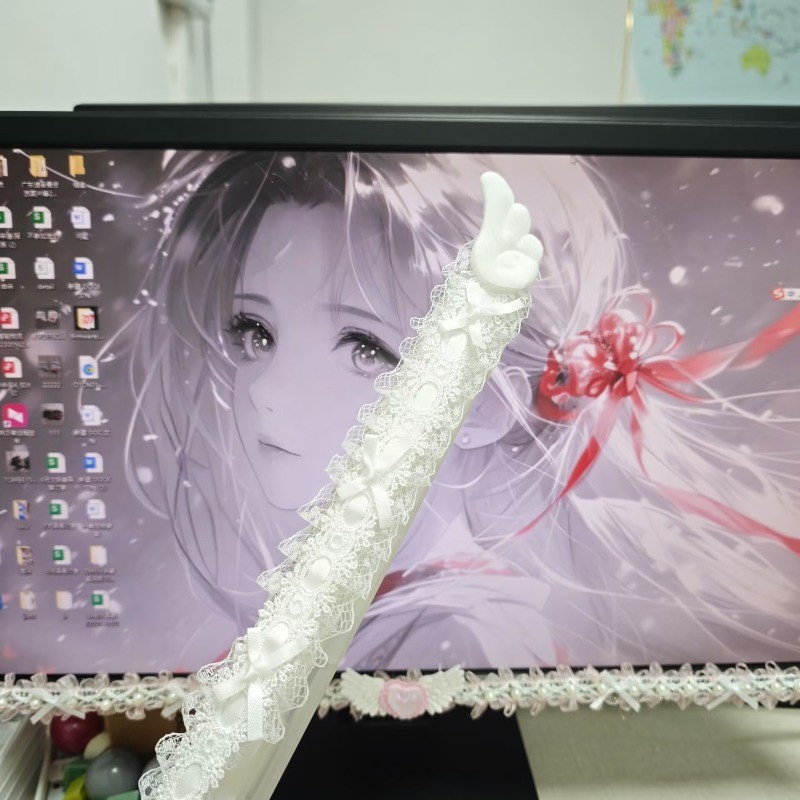 Cute Angel Wing Lace Keyboard Ribbon Bow Pearl Decor Strap Universal Mechanical Keyboard Front Edge