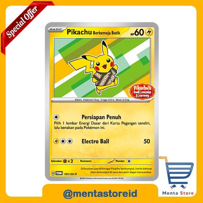 Kartu Pokemon TCG - Pikachu Berkemeja Batik - v1 non Holo Promo Card Bali Green 101/SV-P - Indonesia