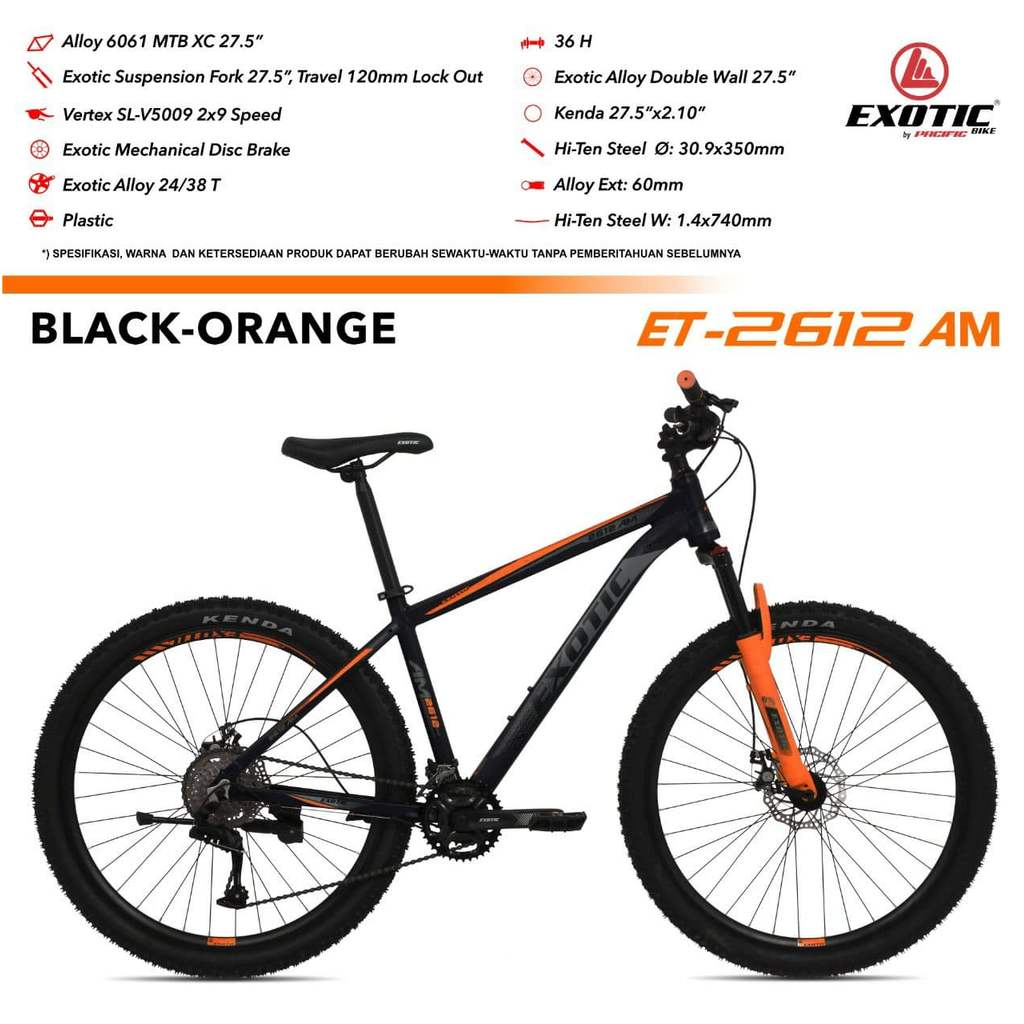 Sepeda Gunung 26 Inch MTB EXOTIC ET 2612 AM Alloy 2x9 Speed Disc Brake - CoolGrey-L BL