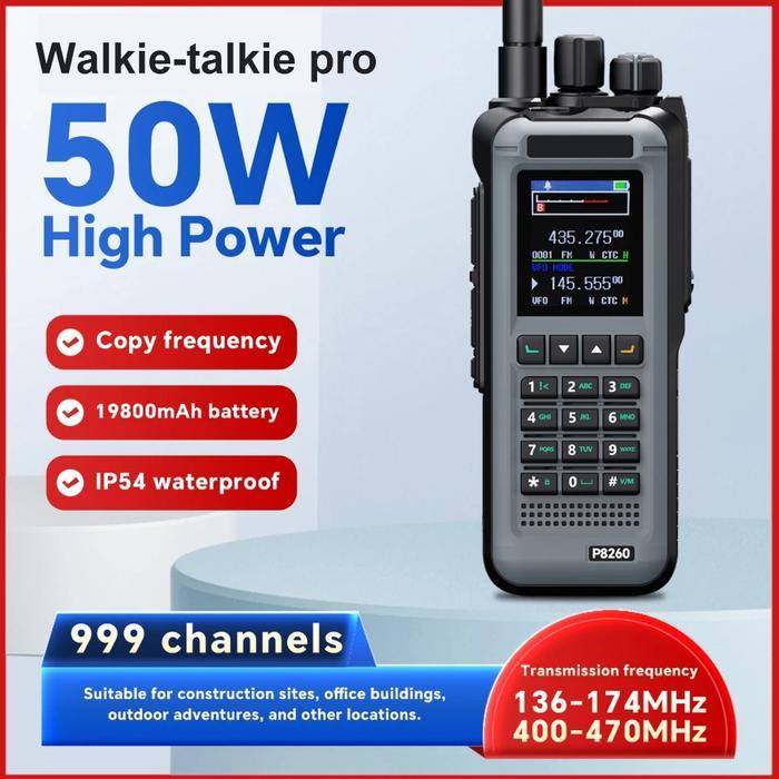 999 Saluran UHF/VHF walkie talkie HT P8260 50W Daya tinggi outdoor 2-50KM Call distance 19800MAH