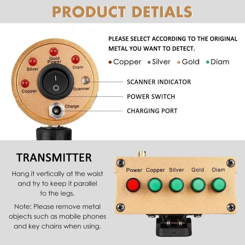 AKS Metal Detector Enhanced Signal Remote Positioning Handhold 3D Underground Metal Finder Gold Gems