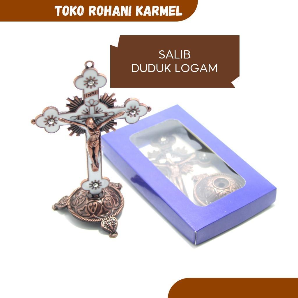 Salib Duduk Cahaya 13,5 CM / Salib Duduk Katolik / Salib Meja Katolik / Salib Duduk Logam