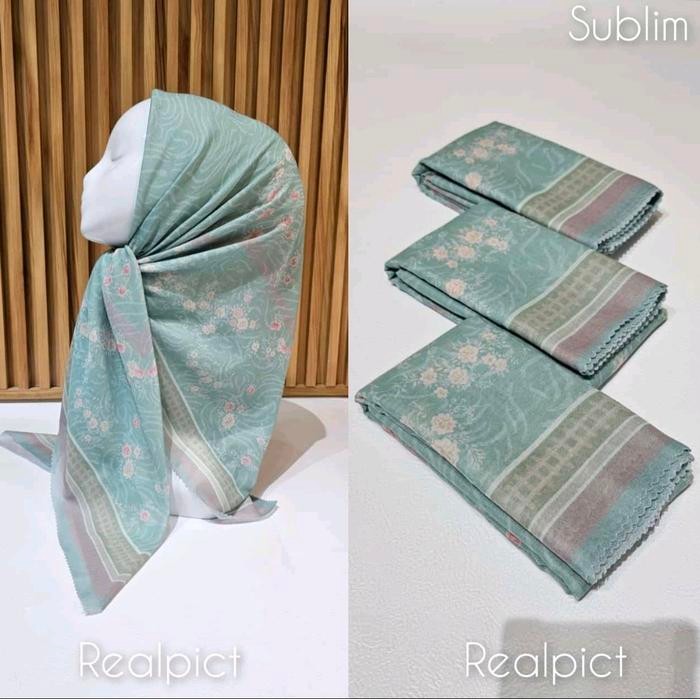 tvkj- Hijab Segi Empat Voal Motif Bunga Tosca Pink