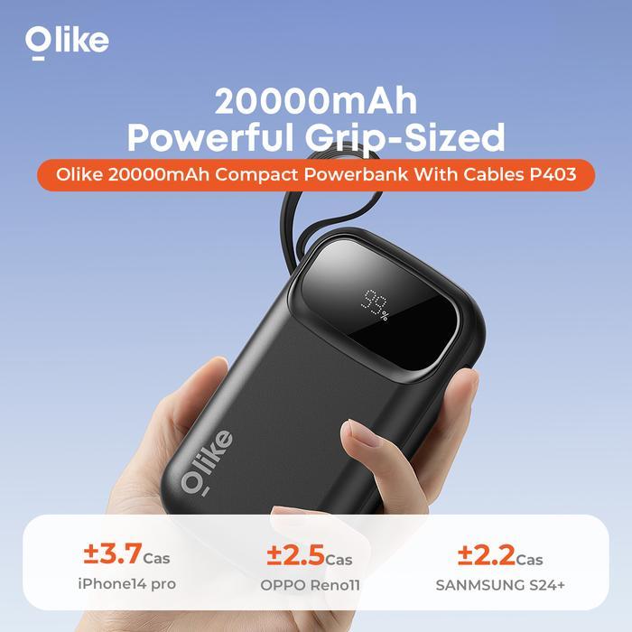Olike Compact Mini Powerbank P403 3 Built-in Cables Type-c Lightning 20000mAh LED Display Black