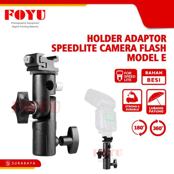 Holder Adaptor Speedlite Camera Flash Dengan Lubang Payung Model E Besi Kamera Lampu Tripod