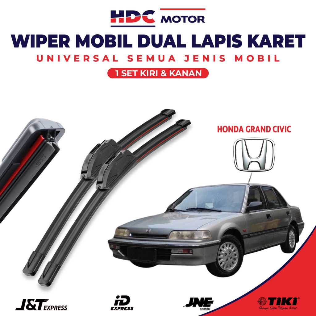 Wiper Blade Honda Grand Civic Double Karet Pembersih Kaca Depan Mobil 1 Set Kiri dan Kanan