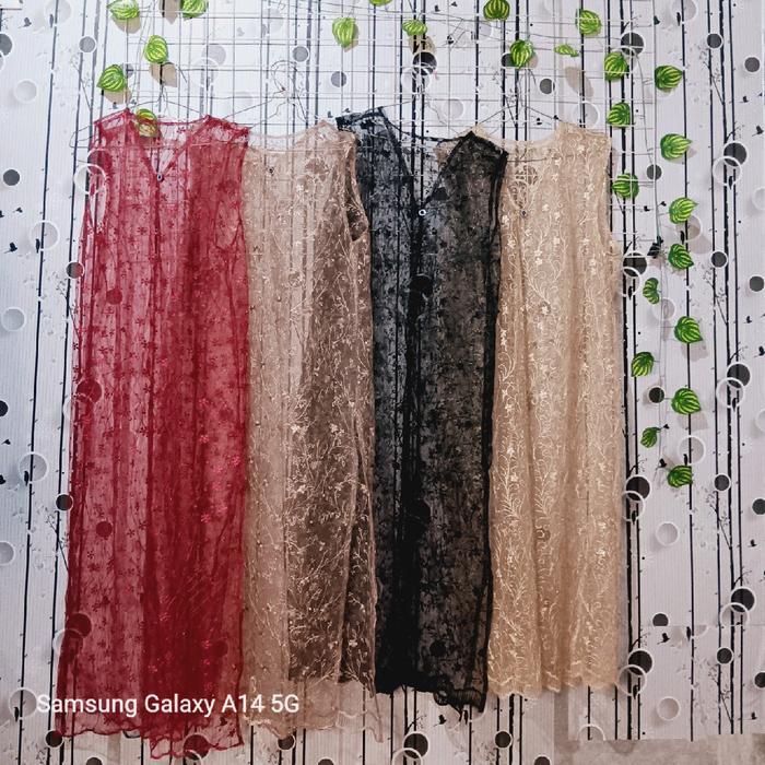 Long Outer Brukat Tile Murah Cantik, Cardigan Brukat Premium, Rompi, Vest, Tanpa Lengan