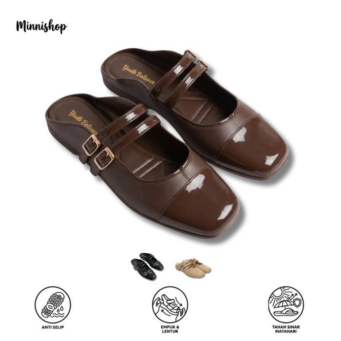 SANDAL WANITA SLOP MULES PVC TALI GESPER NYAMAN BAYLEE ANTI AIR BAHAN KARET JELLY EMPUK & LENTUR SOL